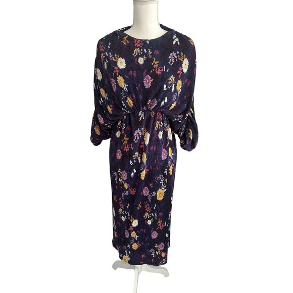 JAPPAREL Purple Floral Barrel Sleeve Midi Dress Size XS - Picture 1 of 6